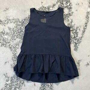 ZARA Tank Top Womens Small Navy Blue Peplum Sleeveless Blouse Lightweight